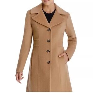 Anne Klein Beige Single Breasted Wool Coat